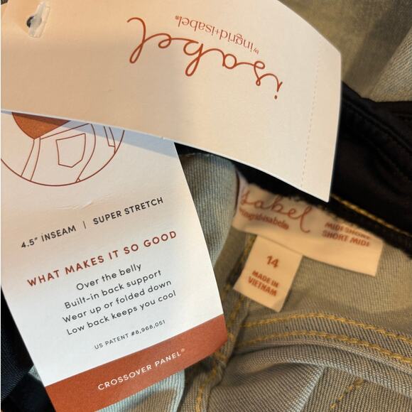 Isabel Denim 4" Shorts Maternity Midi Crossover Panel Over Belly Size 14 NWT - Picture 4 of 5